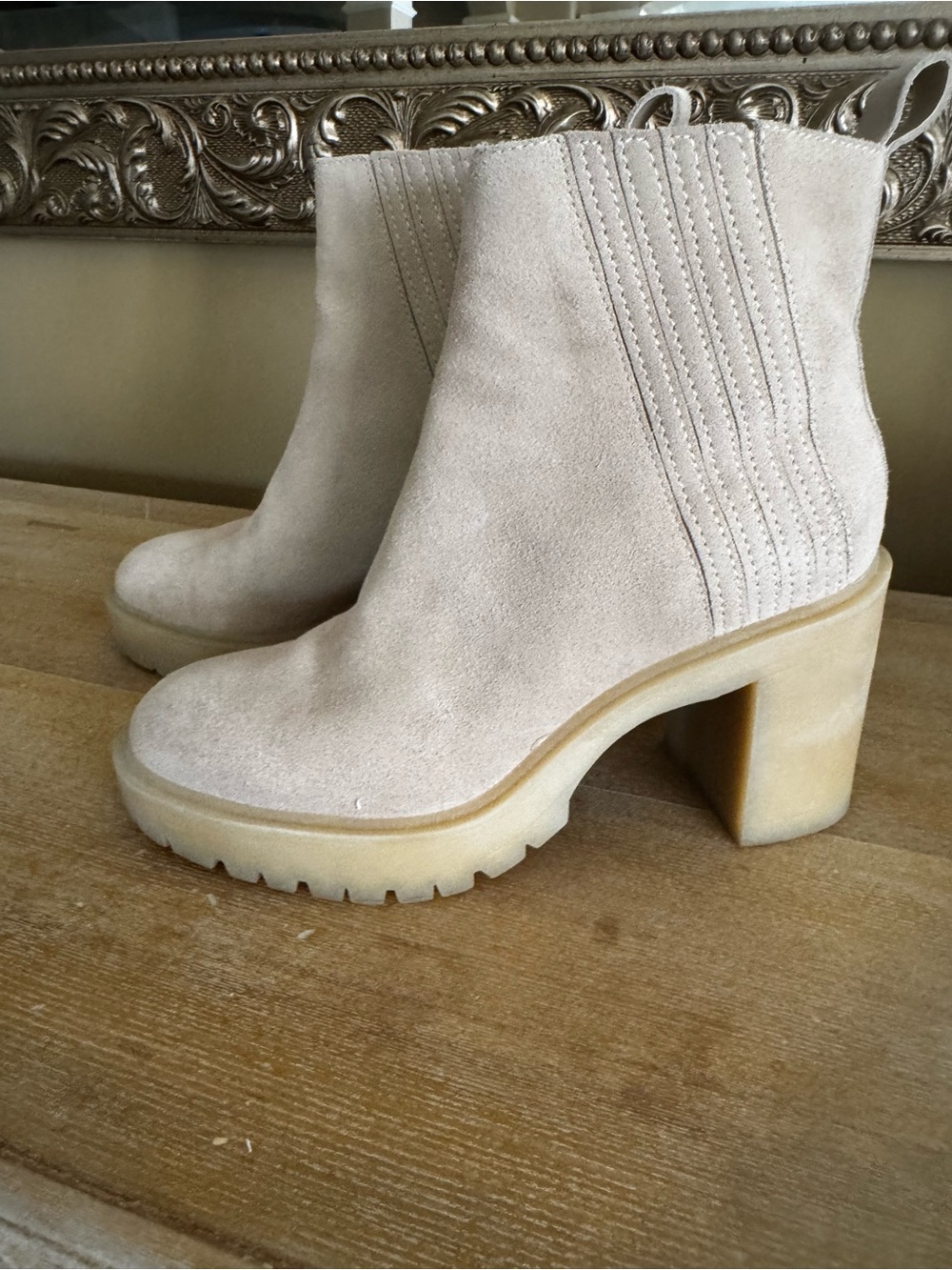 Women’s Dolce Vita Taupe Suede Block Heel Ankle Boots